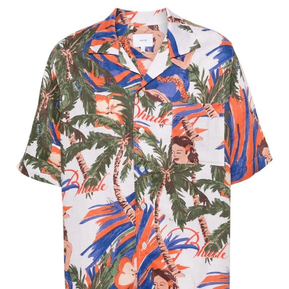 Rhude Le Fleur Linen Shirt White Multi Men’s Small